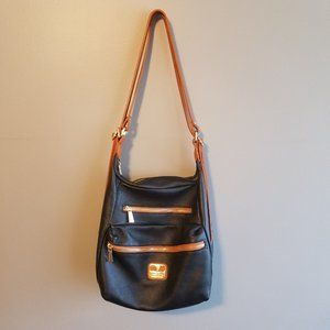 Valentina Made In Italy Black Backpack Sling Bag Pebbled Leather Gold Hardware